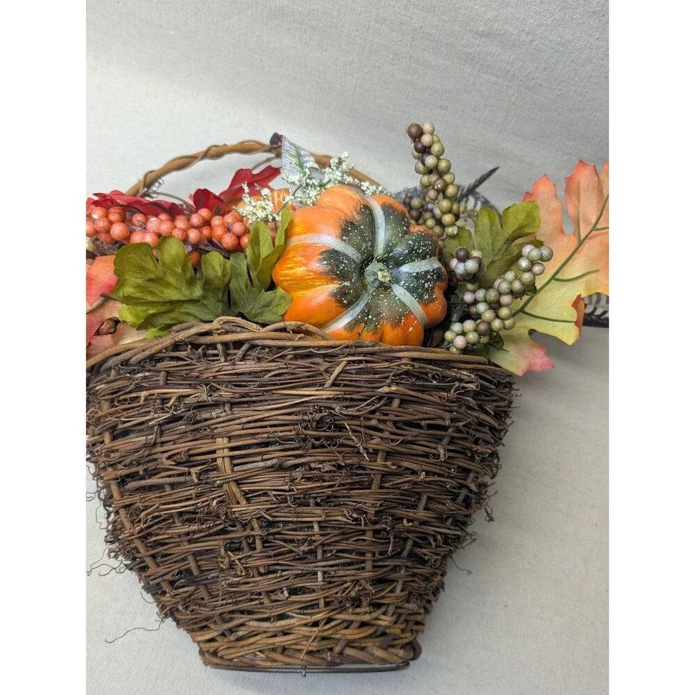 Nearly Natural Faux Pumpkin & Berry Hanging Basket 14
